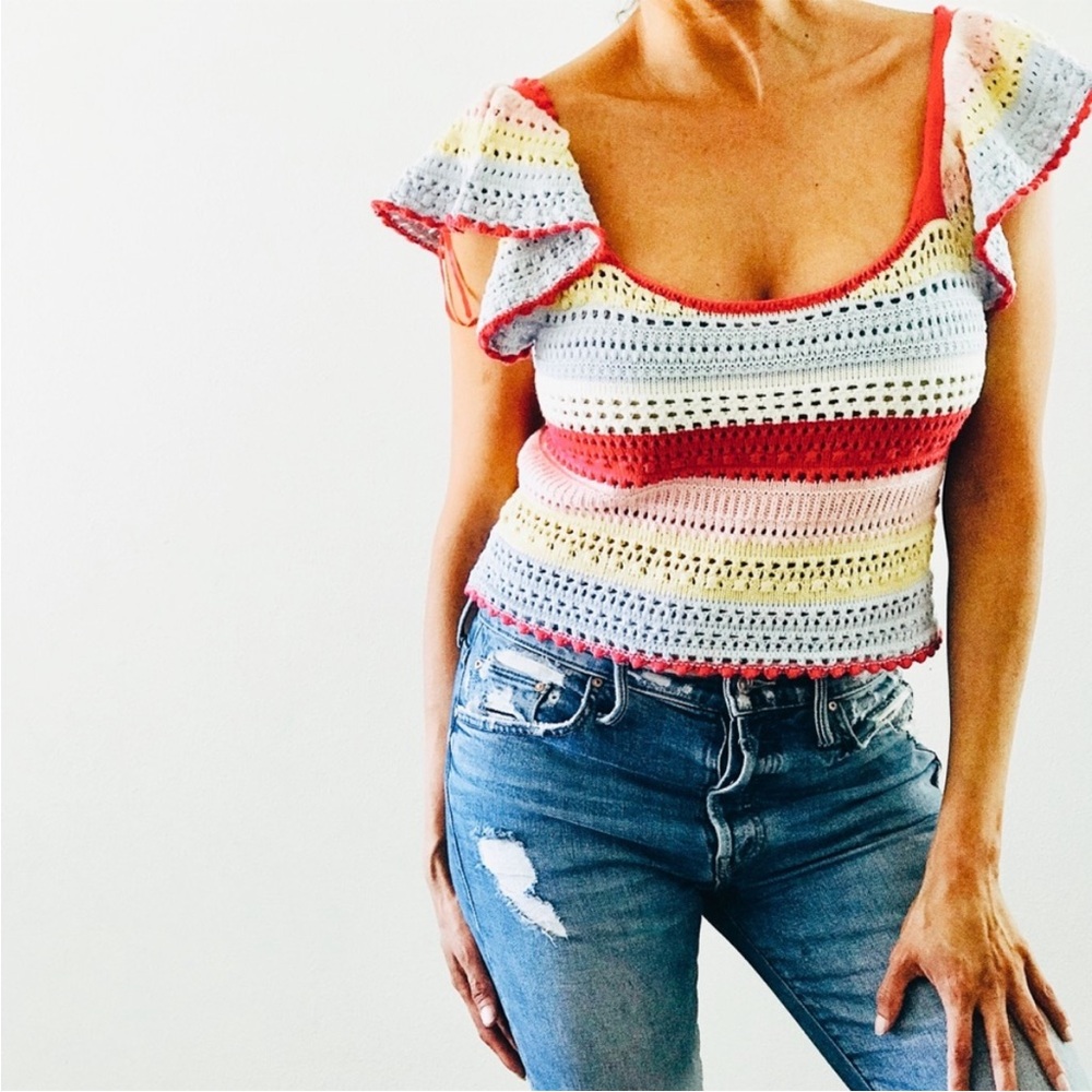 Sincerely Jules crochet top M colorful cotton blend